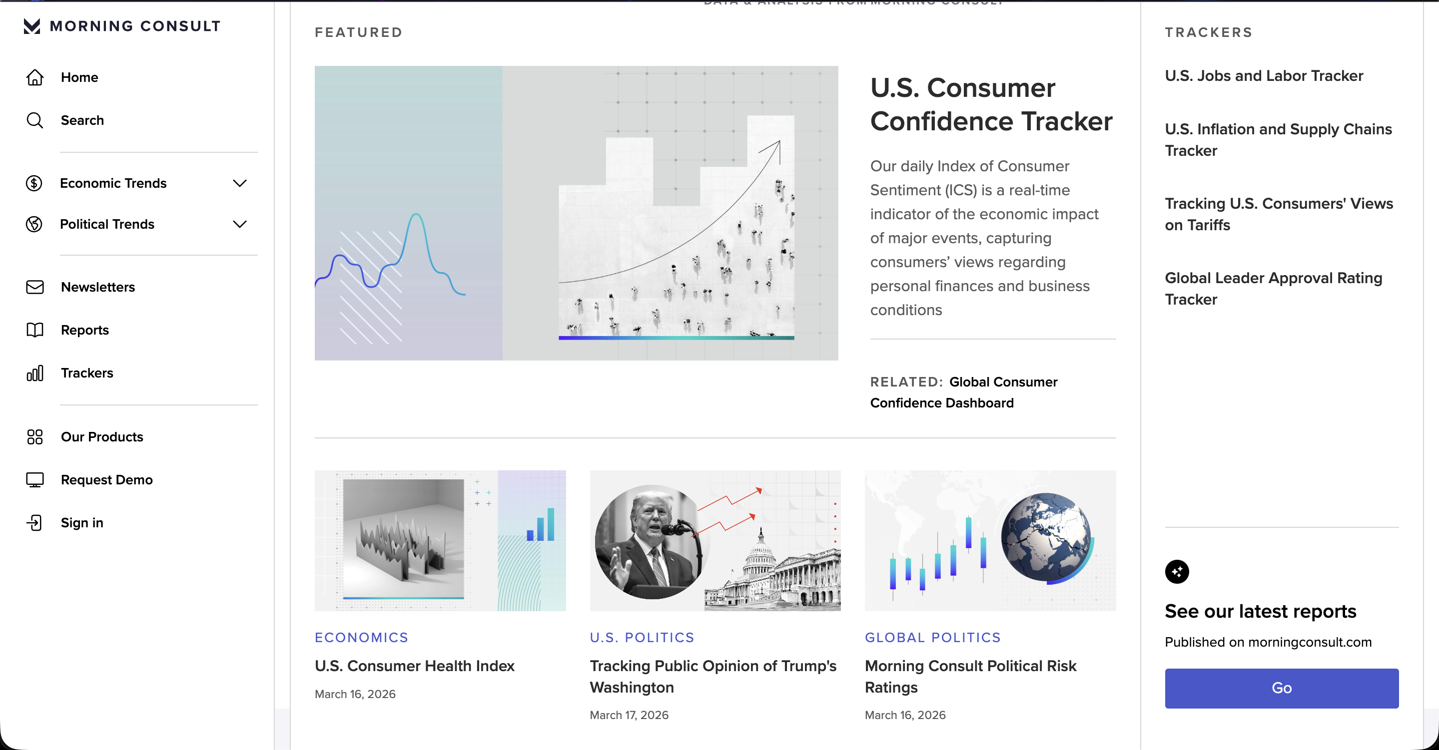 U.S. Consumer Confidence Tracker - interactive data visualization dashboard at Morning Consult Pro.