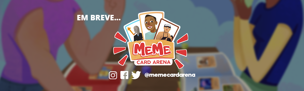 Meme Card Arena promotional banner - card game featuring Brazilian memes and classic internet culture.
