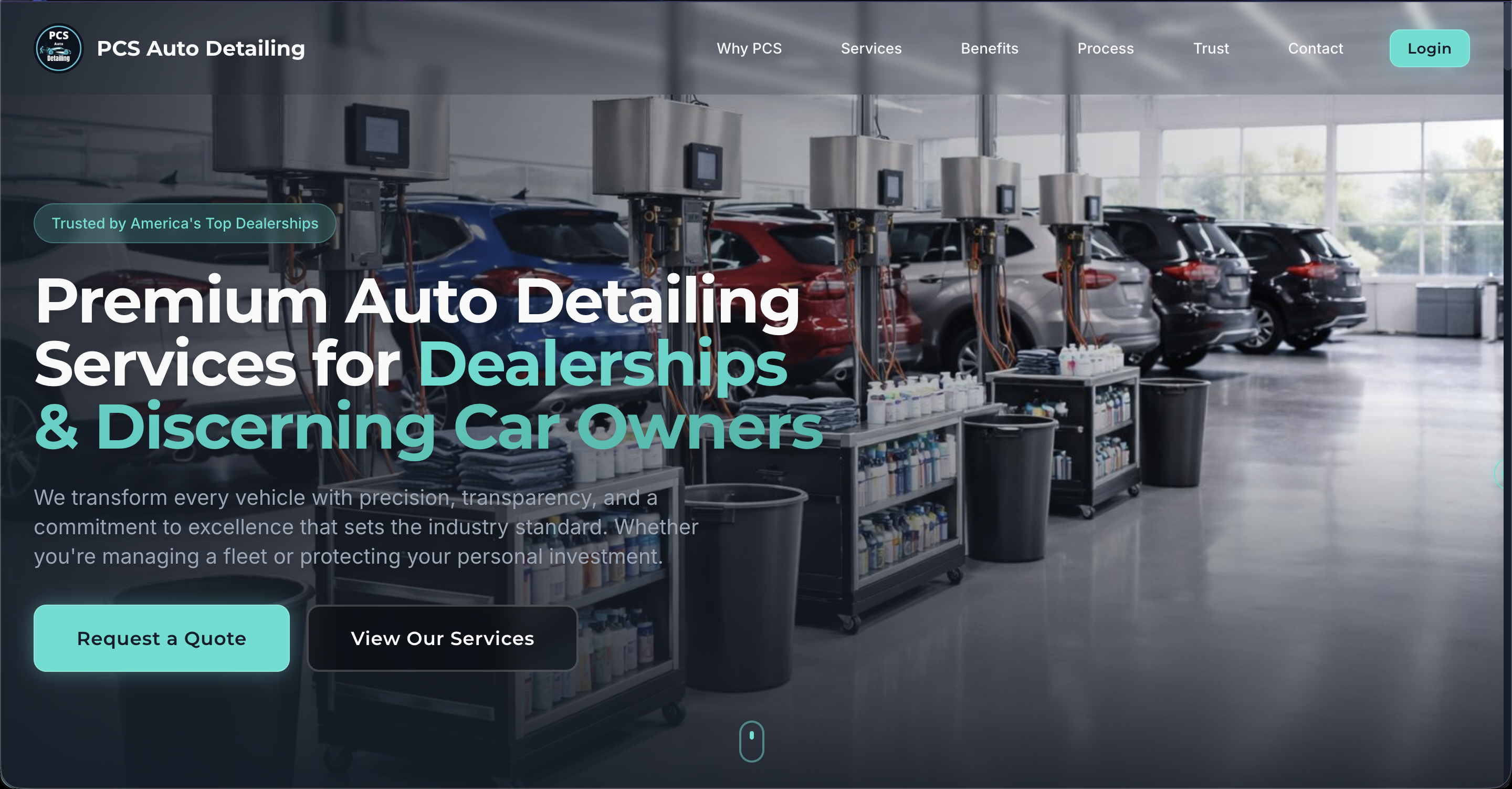 PCS Auto Detailing homepage - premium auto detailing services for dealerships and car owners.